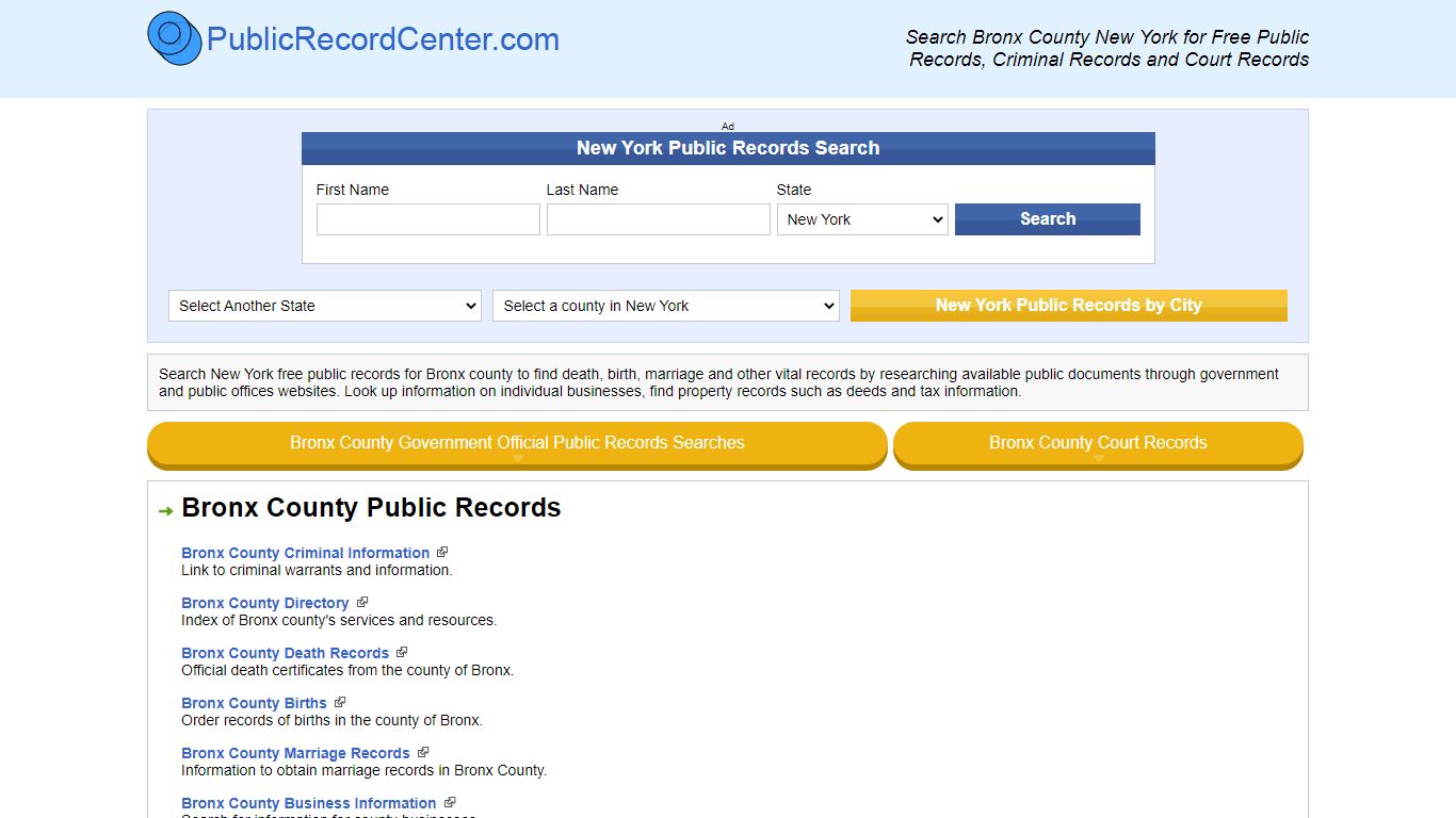 Bronx County New York Free Public Records - Court Records - Criminal ...